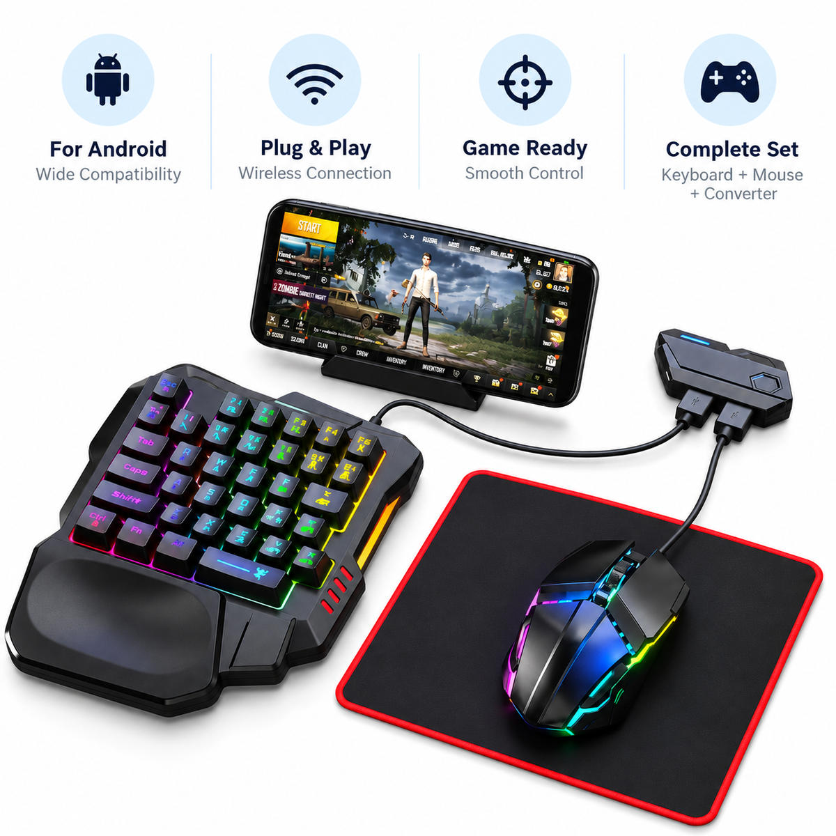 5-in-1 Mobile Gaming Combo Pack Mouse, Keyboard