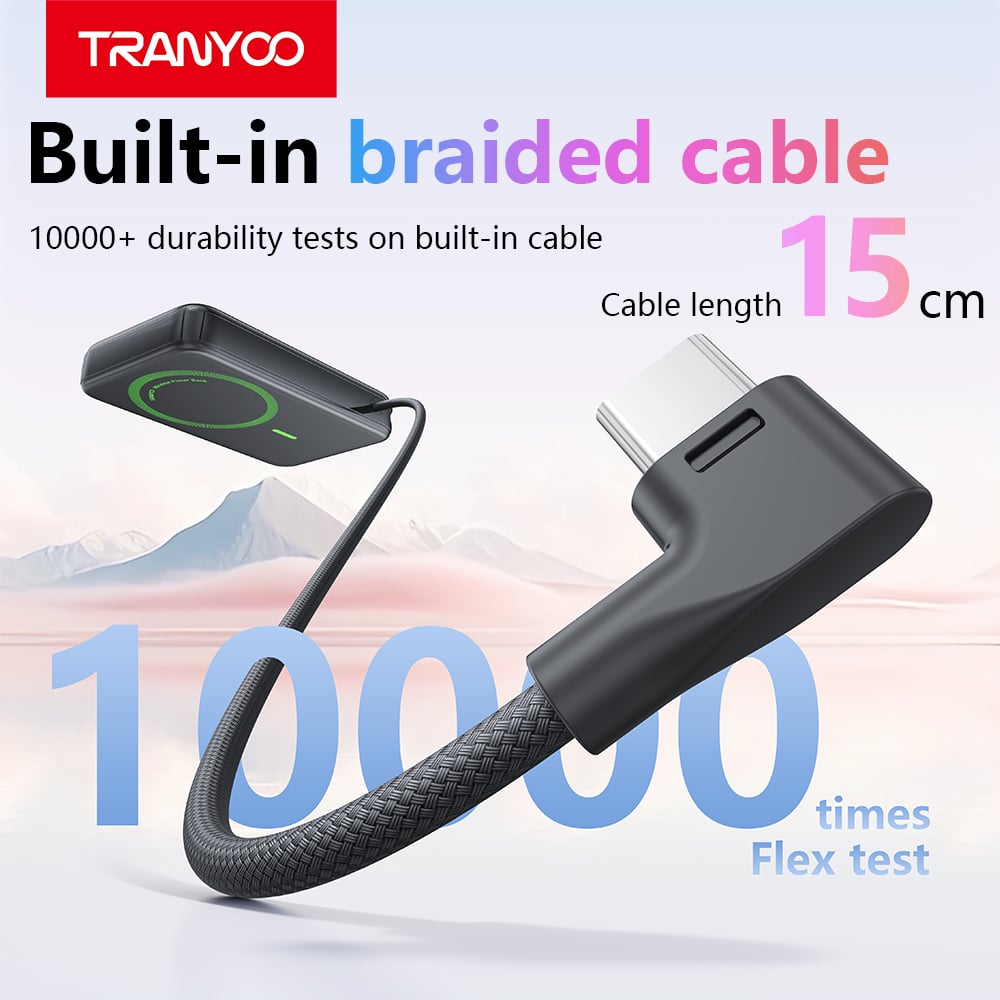 TRANYOO Magnetic Wireless Power Bank with Stand & Built-In USB-C Cable