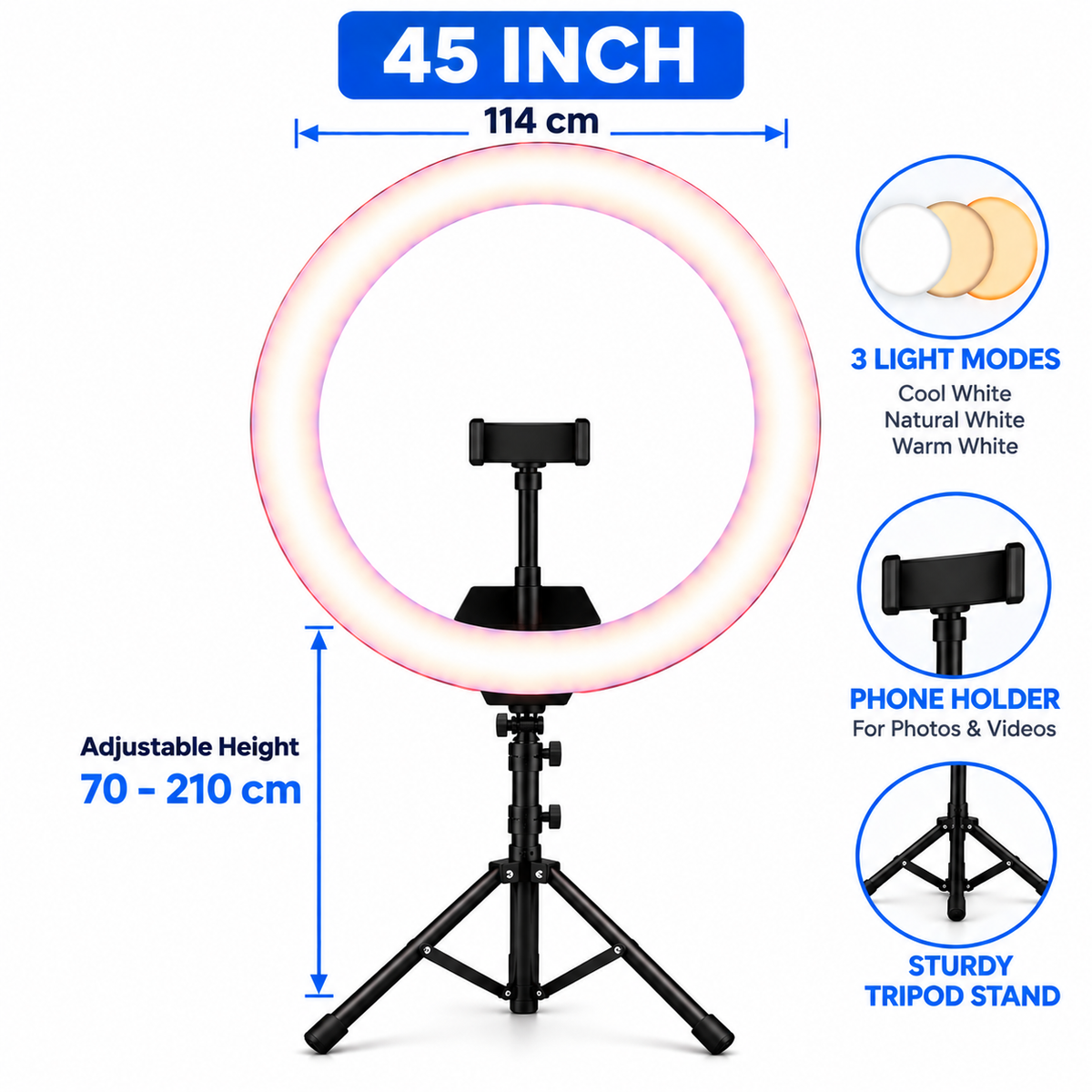 Professional LED Ring Light with Adjustable Tripod Stand & Phone Holder