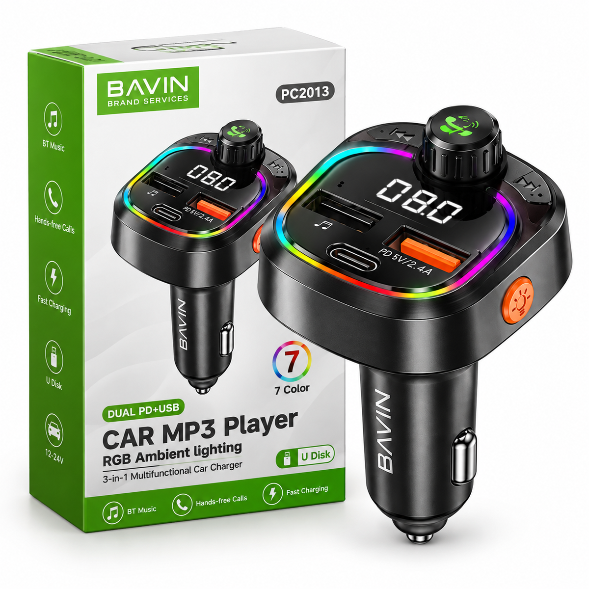 BAVIN Car MP3 Player & Multifunctional Car Charger