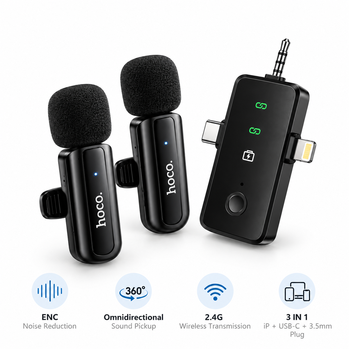 HOCO L20C 3-in-1 Dual Wireless Lavalier Microphone