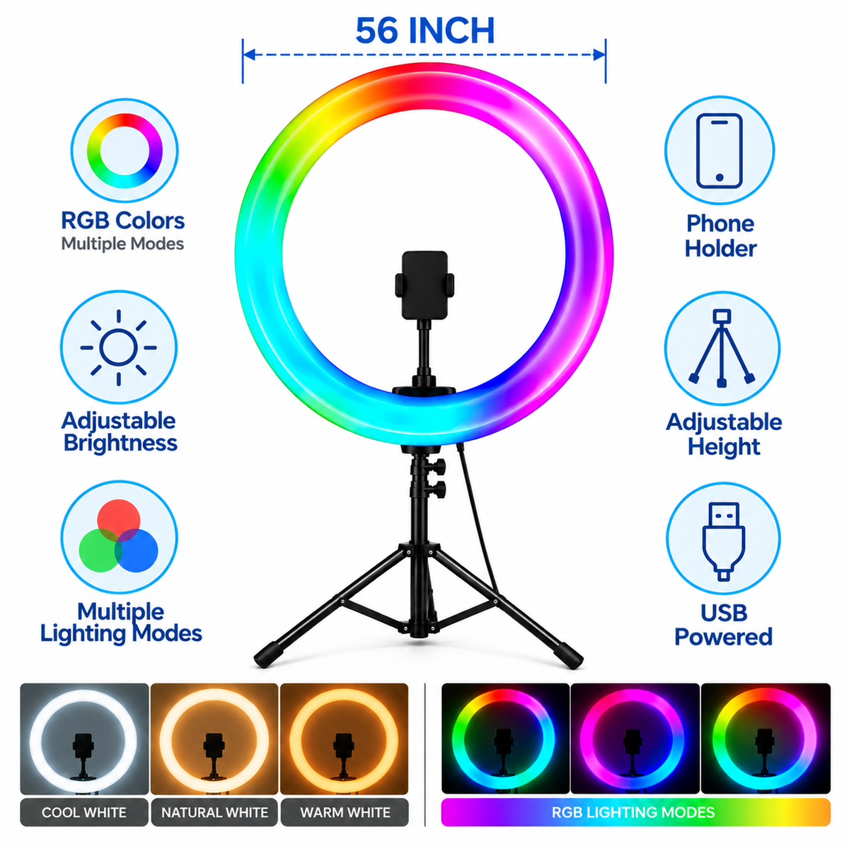 RGB LED Ring Light with Tripod & Phone Holder