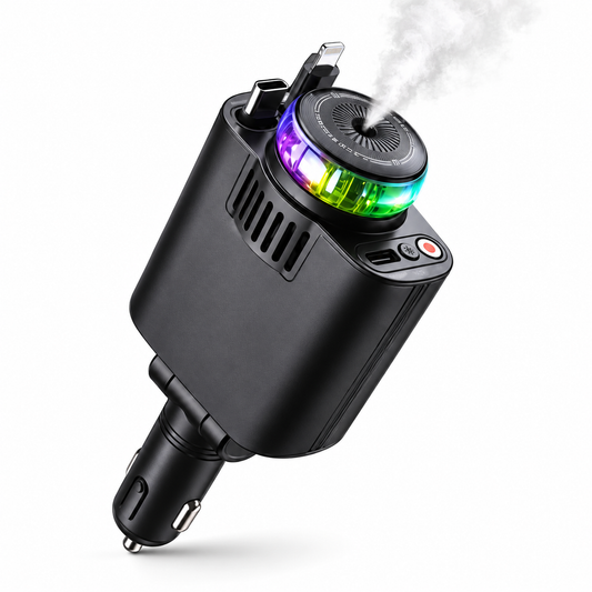 Starlight 5-in-1 Car Charger – PD 3.0 Fast Charging, RGB Ambient Light & Aroma Diffuser