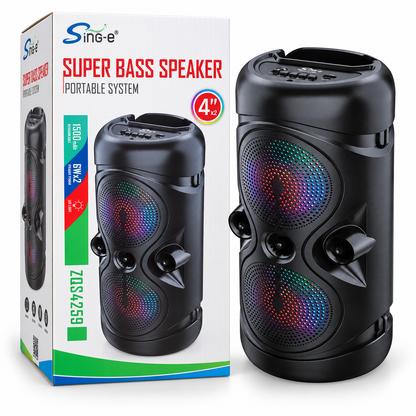 Sing-e ZQS4259 Super Bass Speaker – Dual 4" Portable Speaker with LED Lights