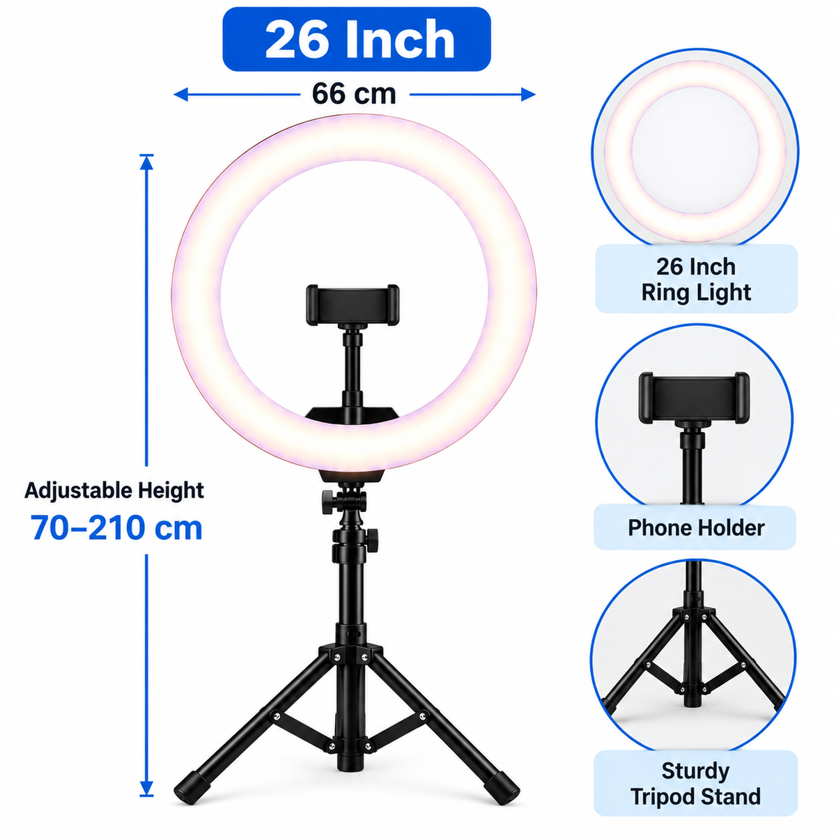 Professional LED Ring Light with Adjustable Tripod Stand & Phone Holder