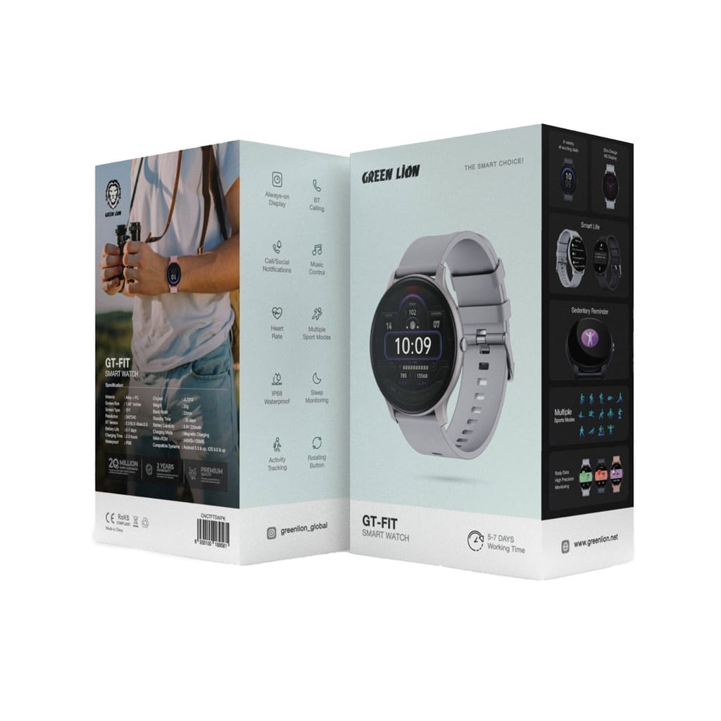 Green Lion GT-FIT Smart Watch – Bluetooth Calling, IP68 Waterproof &amp; 100+ Sports Modes