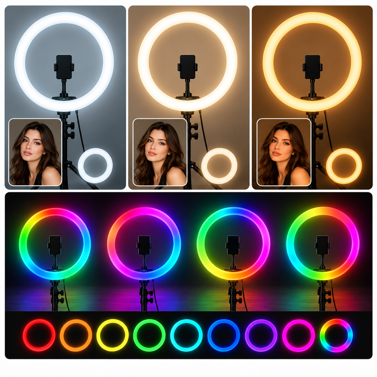 RGB LED Ring Light with Tripod & Phone Holder