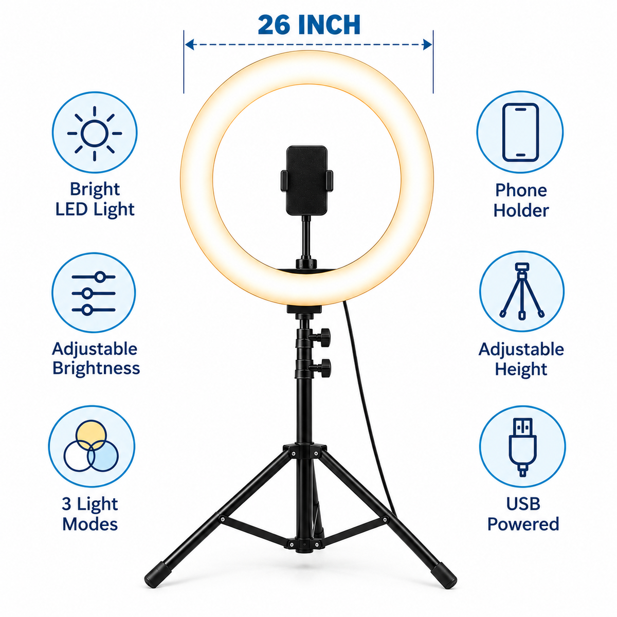 LED Ring Light with Tripod & Phone Holder