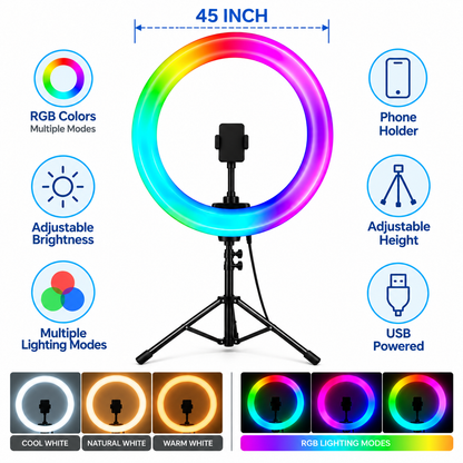 RGB LED Ring Light with Tripod & Phone Holder