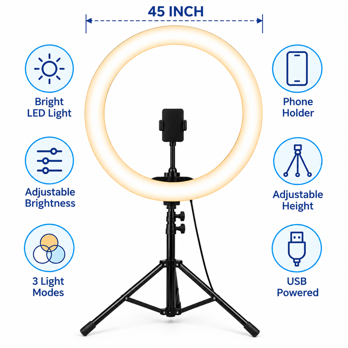 LED Ring Light with Tripod & Phone Holder