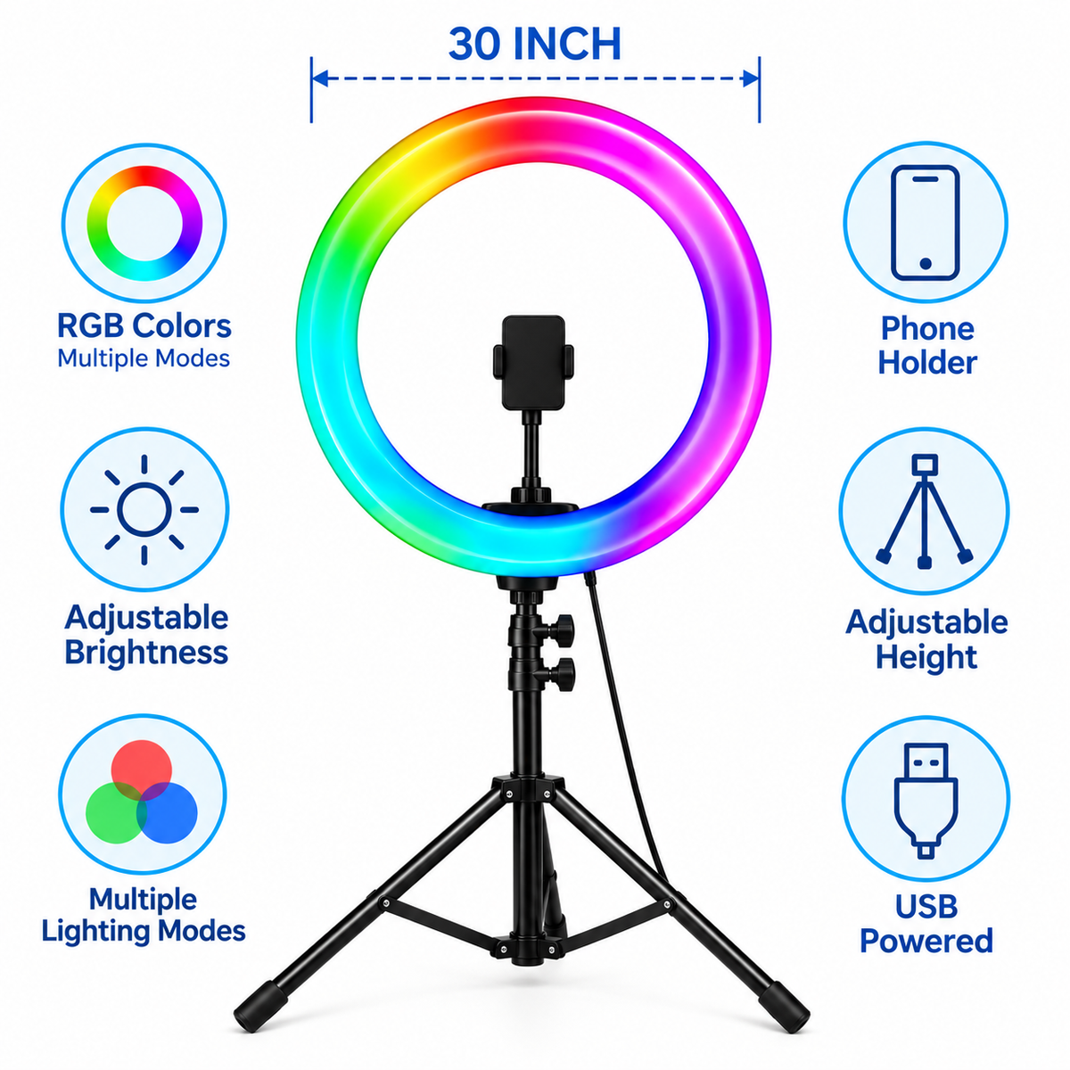 RGB LED Ring Light with Tripod & Phone Holder