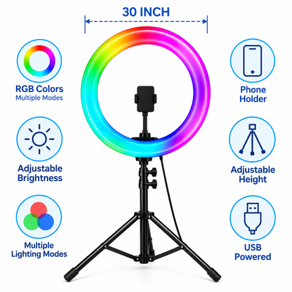 RGB LED Ring Light with Tripod & Phone Holder