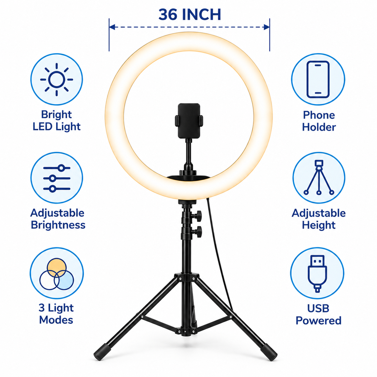 LED Ring Light with Tripod & Phone Holder