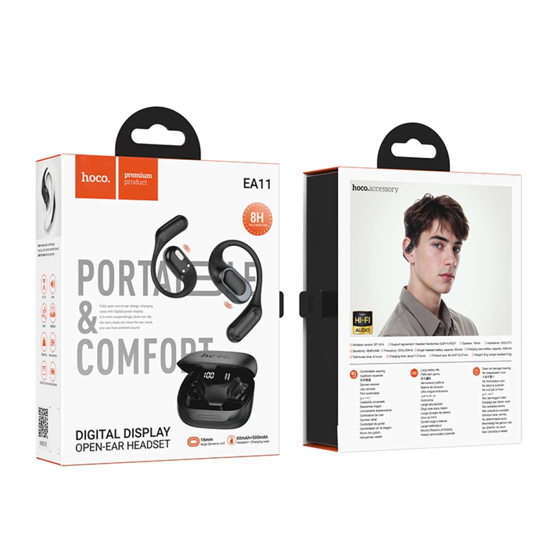 HOCO EA11 Digital Display Open-Ear Wireless Earbuds – 8H Battery Life & Comfortable Ear-Hook Design