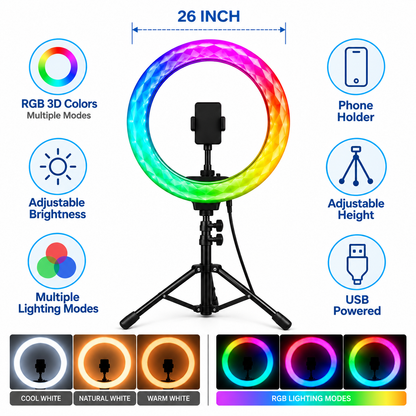 3D RGB Ring Light with Tripod & Remote Control