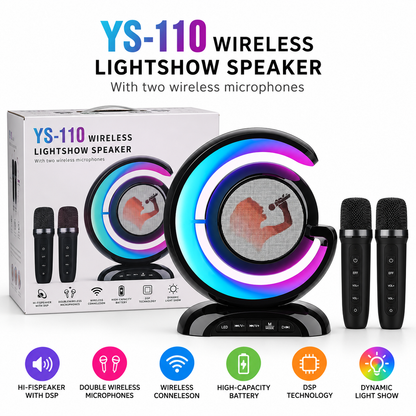 YS-110 Wireless Lightshow Speaker – RGB Karaoke Speaker with Dual Wireless Microphones
