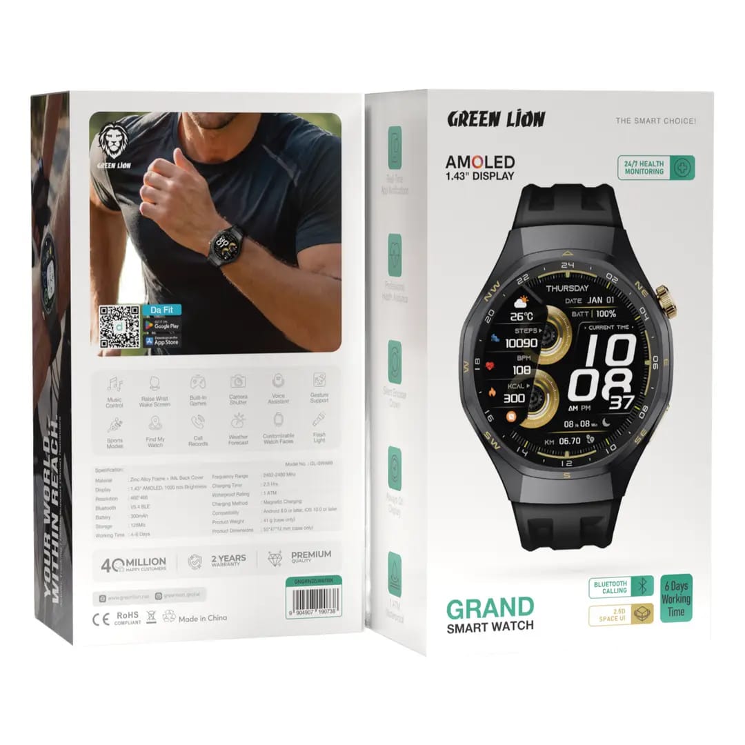 Green Lion Grand Smart Watch – 1.43" AMOLED Display with Bluetooth Calling