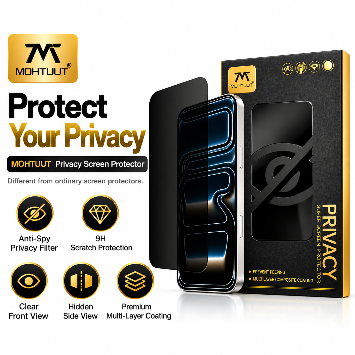 MOHTUUT Privacy Screen Protector for iPhone 17 Pro Max – 9H Anti-Spy Tempered Glass