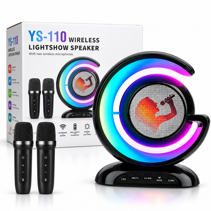 YS-110 Wireless Lightshow Speaker – RGB Karaoke Speaker with Dual Wireless Microphones