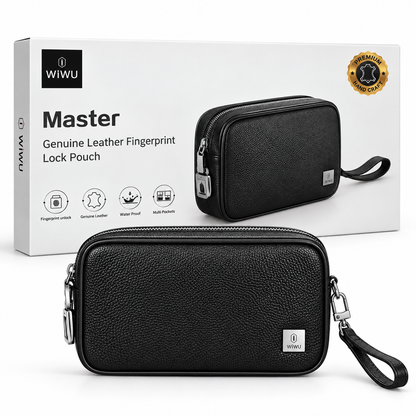 WiWU Master Genuine Leather Fingerprint Lock Pouch – Black