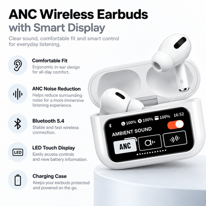 ANC Wireless Earbuds with Smart Touch Display