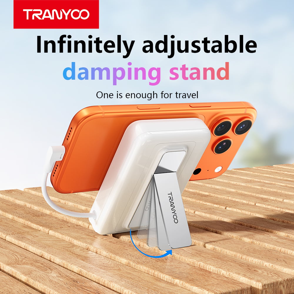 TRANYOO Magnetic Wireless Power Bank with Stand & Built-In USB-C Cable
