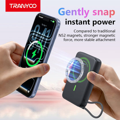 TRANYOO Magnetic Wireless Power Bank with Stand & Built-In USB-C Cable