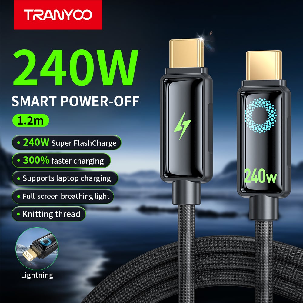 TRANYOO 240W Type‑C to Type‑C Smart Charging Cable – 1.2m